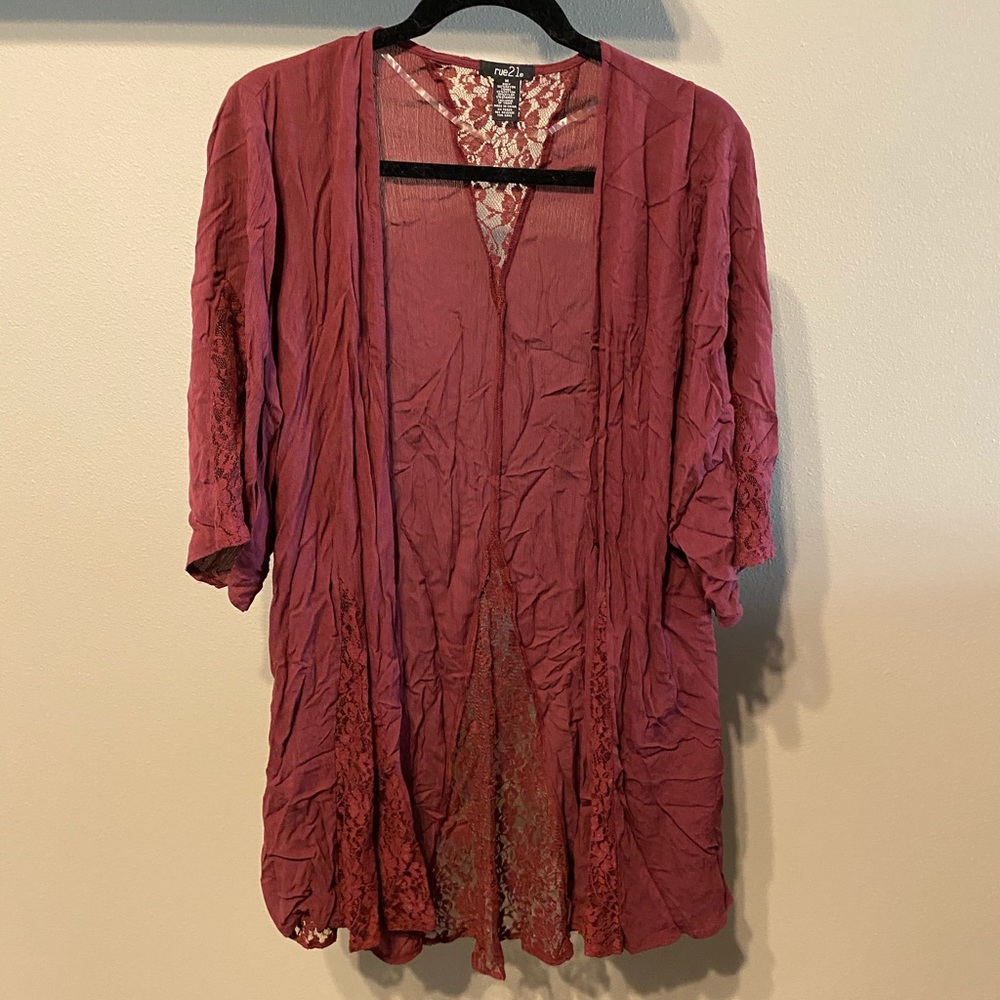 Rue 21 Maroon Lace Kimono